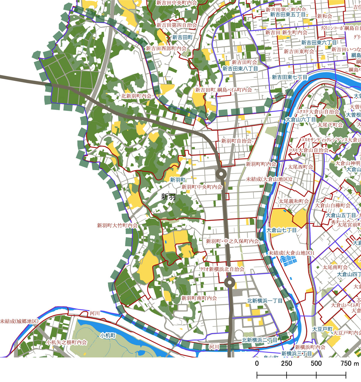 新羽町の区域地図